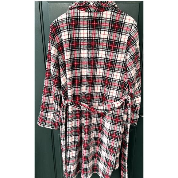 Lauren Ralph Lauren Sz XL Red and Green Tartan Plaid Fleece Robe w/ Belted Close - Picture 5 of 7